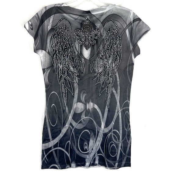 NEW-H.I.P tee brand scroll design, rhinestone FDL chick crew neck t-Shirt top - Picture 8 of 11